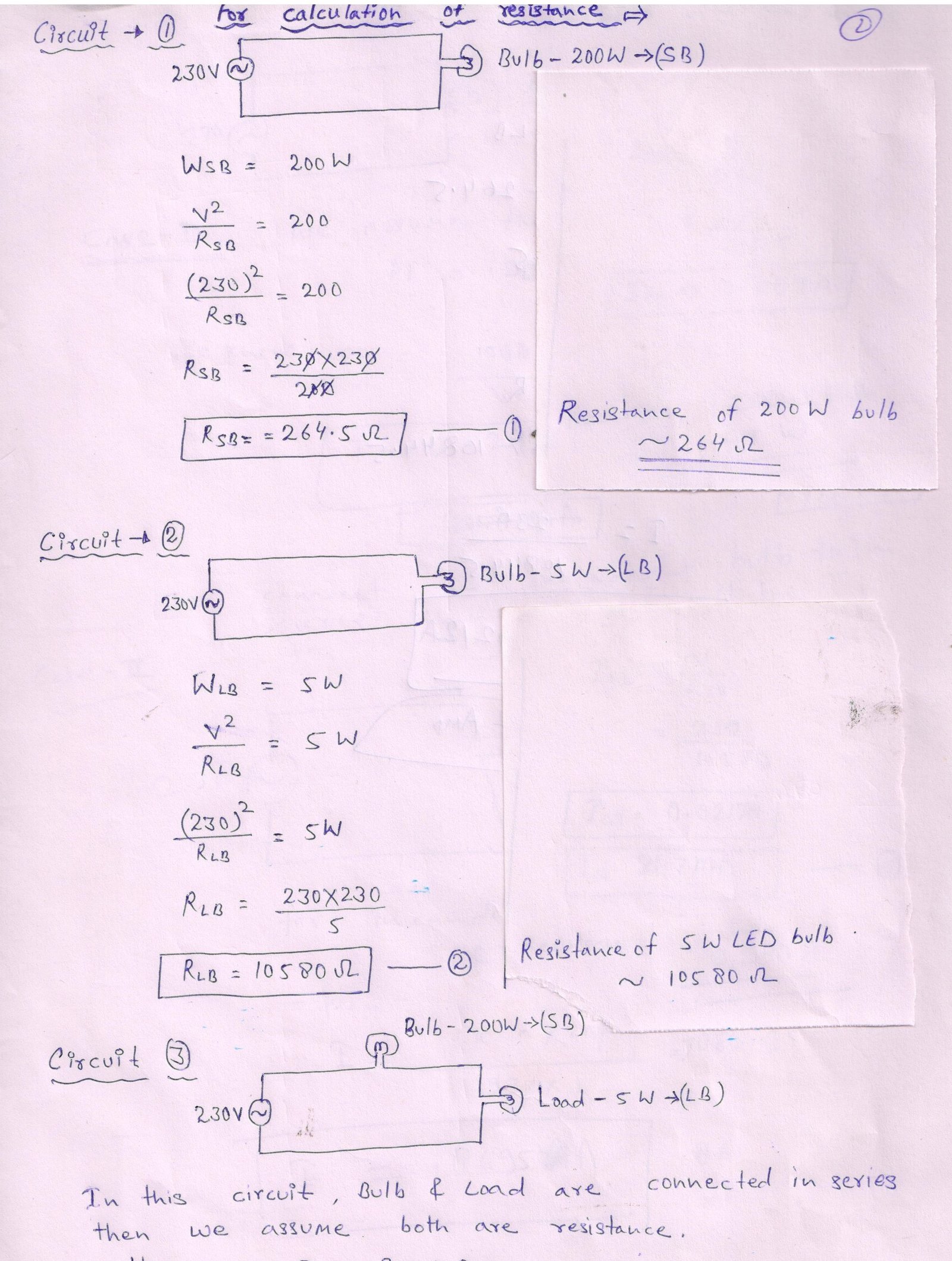 Resistance Calculation for 200W Incandescent Bulb and 5W LED Bulb